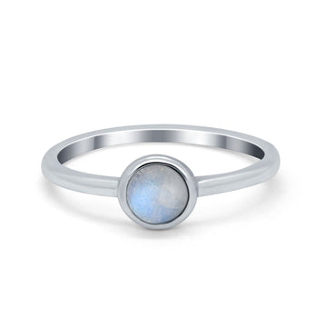 Petite Dainty Ring Solitaire Round Simulated Moonstone CZ 925 Sterling Silver